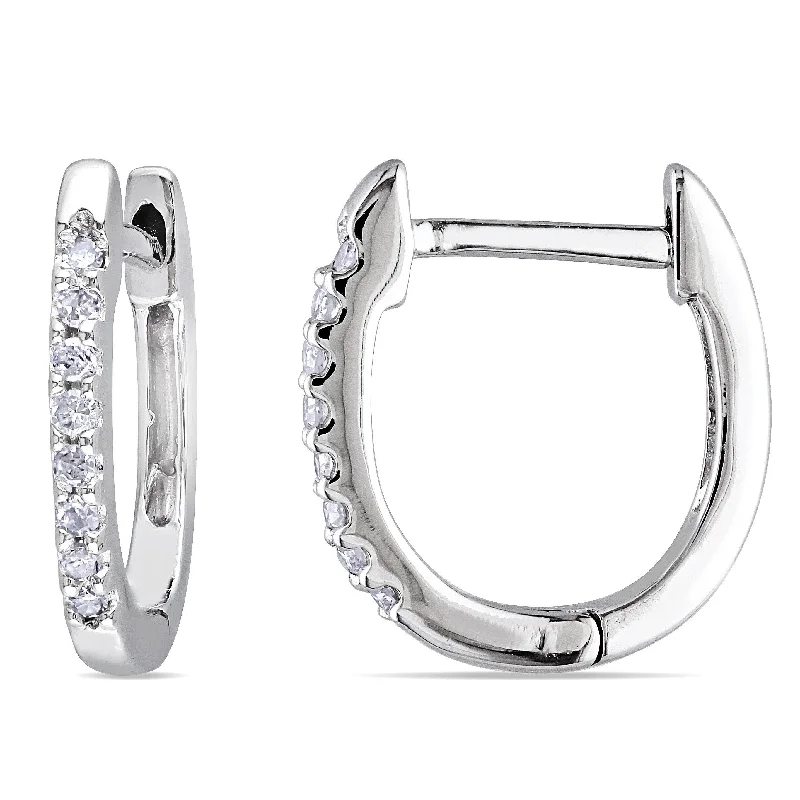 mini letter earrings-Miadora 10k White Gold 1/10ct TDW Diamond Huggie Hoop Earrings - 12.7 mm x 1.5 mm x 11.5 mm - 12.7 mm x 1.5 mm x 11.5 mm