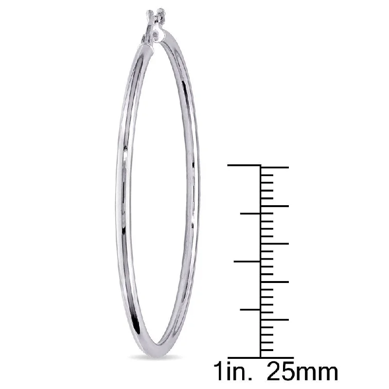 steel drop earrings-Miadora 10k White Gold Italian Hoop Earrings