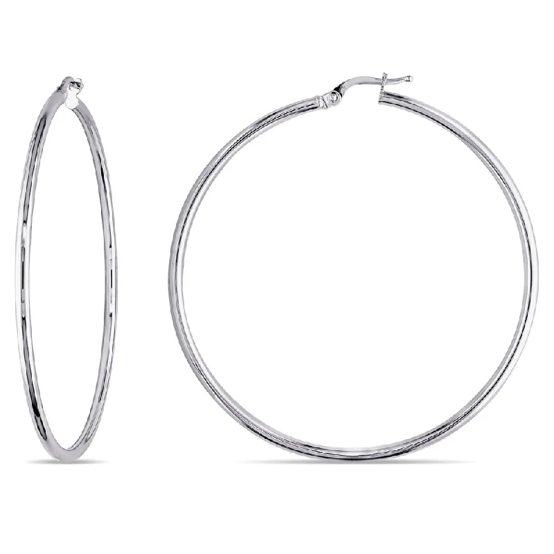 sci-fi sleek earrings-Miadora 10k White Gold Italian Hoop Earrings