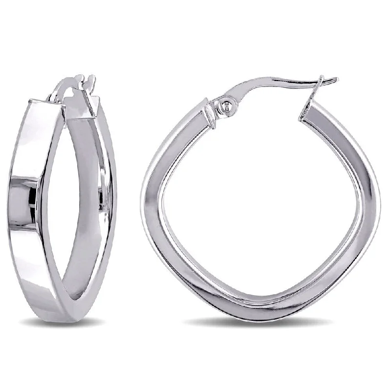 carved silver earrings-Miadora 10k White Gold Square Geometric Italian Hoop Earrings