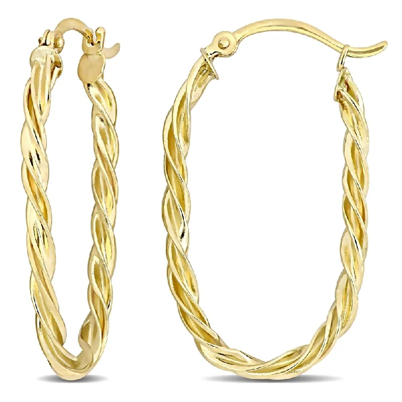 radiant stud earrings-Miadora 10k Yellow Gold Oval Twist Hoop Earrings