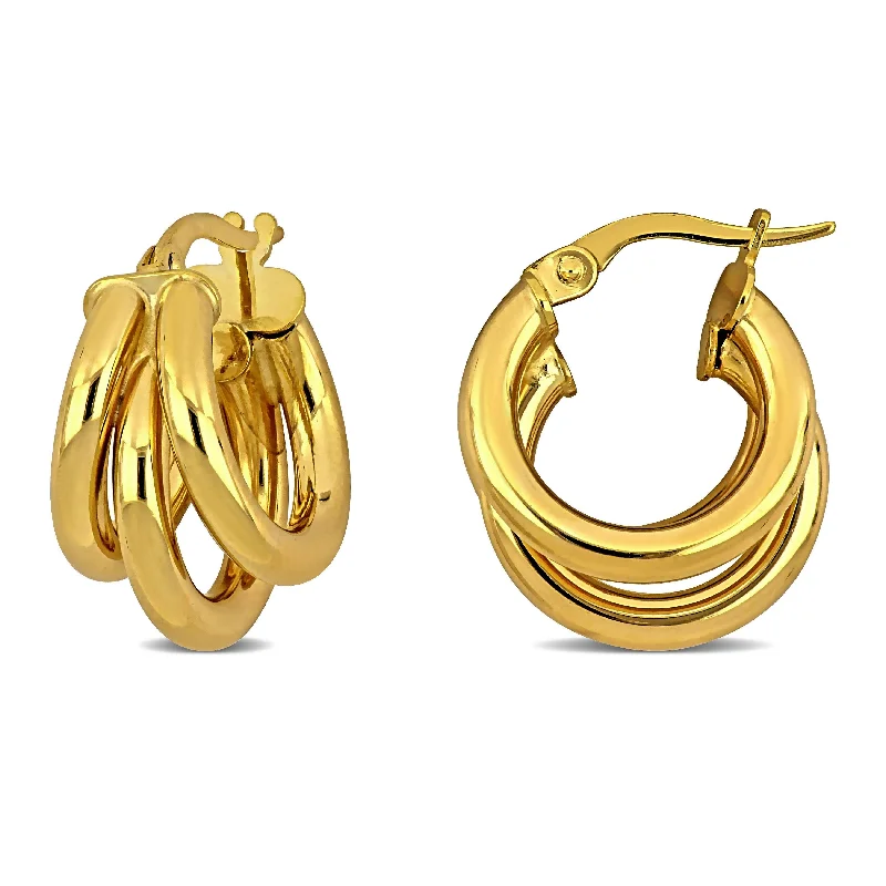 twisted silver earrings-Miadora 19mm Triple Row Hoop Earrings in 14k Yellow Gold