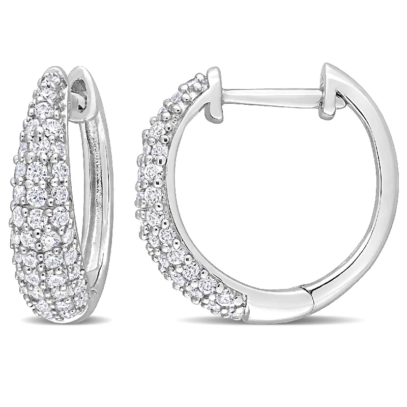 rose gold wave earrings-Miadora 2/5ct DEW Created Moissanite Hoop Earrings in Sterling Silver