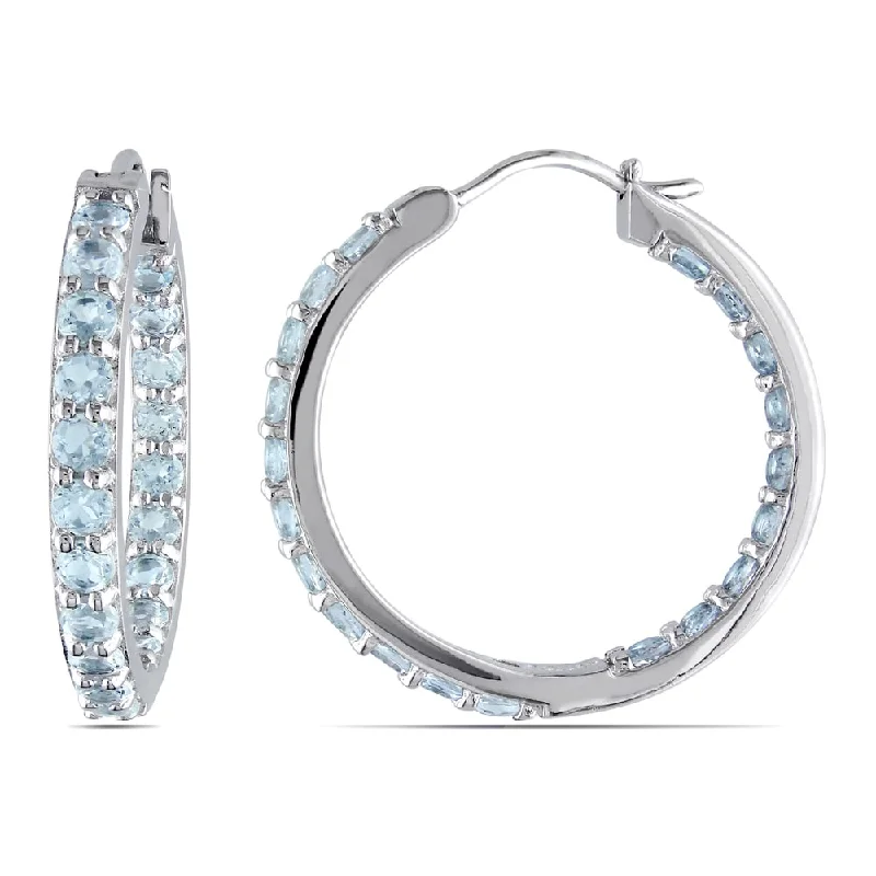 lavish statement earrings-Miadora Aquamarine Inside-Outside Hoop Earrings in Sterling Silver - Blue