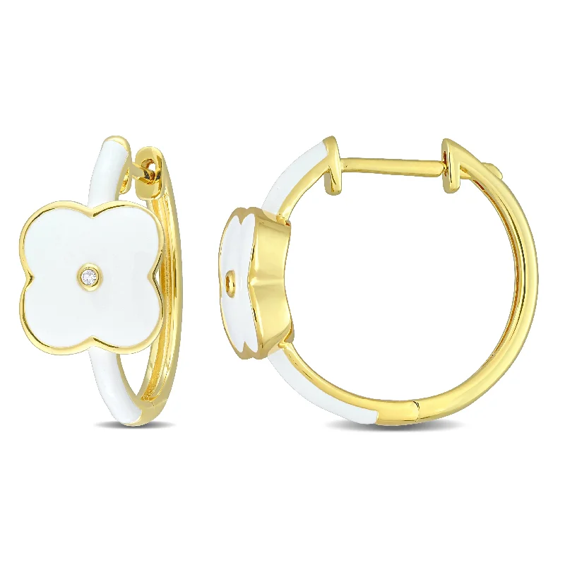 rugged turquoise earrings-Miadora Created White Sapphire Floral Hoop Earrings in Yellow Plated Sterling Silver