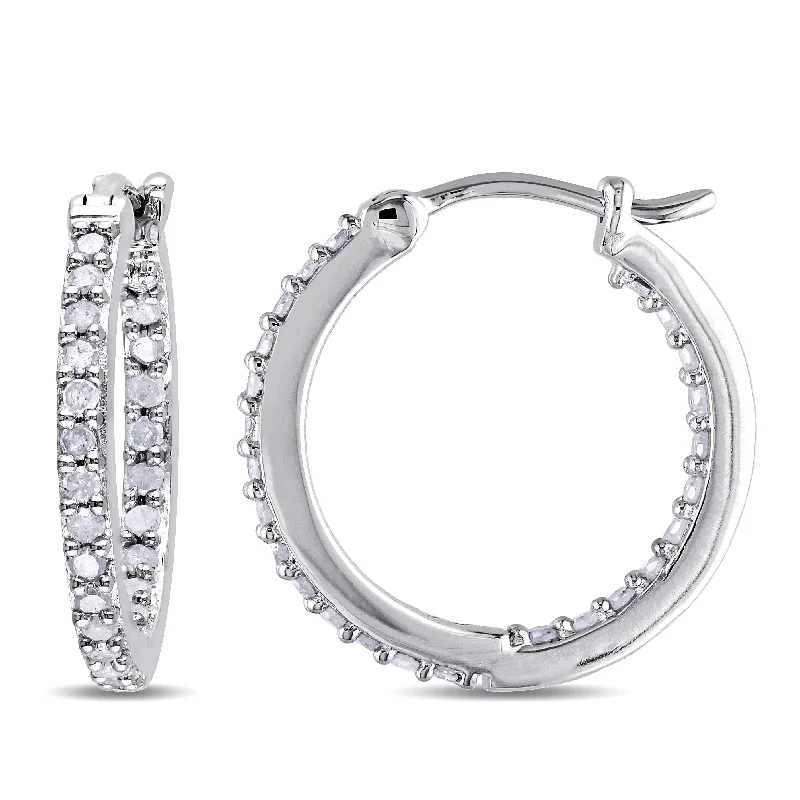 six-gem chandelier earrings-Miadora Sterling Silver 1/2ct TDW Diamond Inside Outside Hoop Earrings - 18 mm x 1.8 mm x 18 mm - 18 mm x 1.8 mm x 18 mm