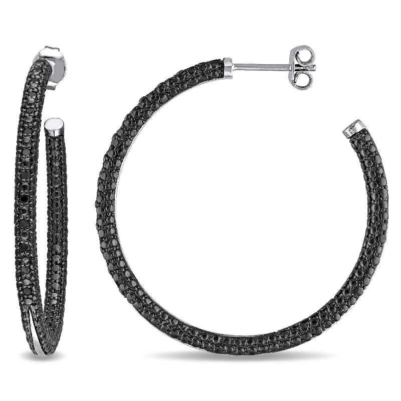 lavish statement earrings-Miadora Sterling Silver 1/4ct TDW Black Diamond Hoop Earrings - 39.4 mm x 2.9 mm x 39.4 mm - 39.4 mm x 2.9 mm x 39.4 mm