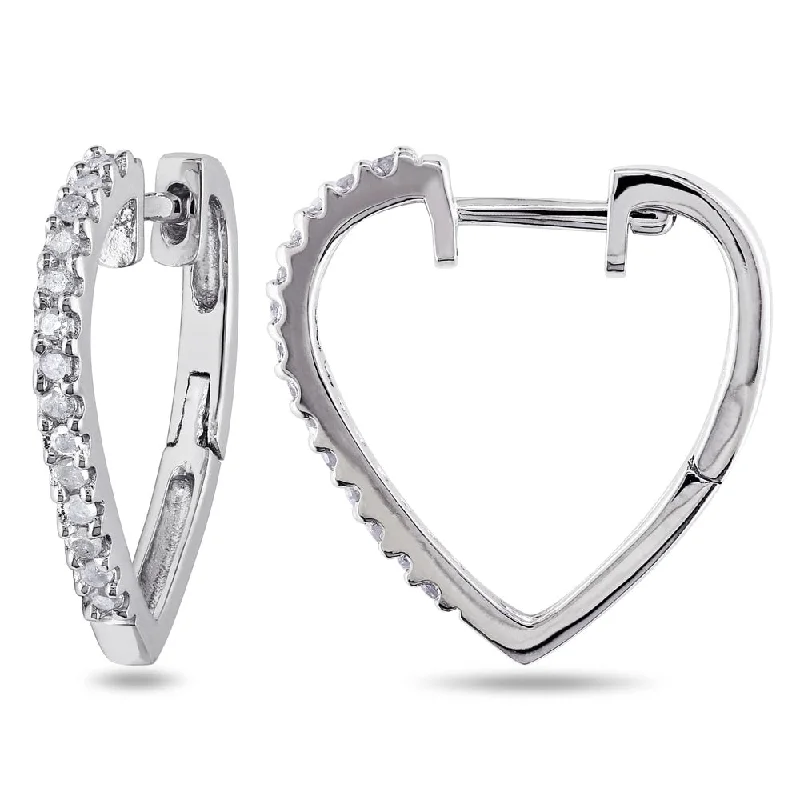 narrow drop earrings-Miadora Sterling Silver 1/4ct TDW Diamond Heart Hoop Earrings