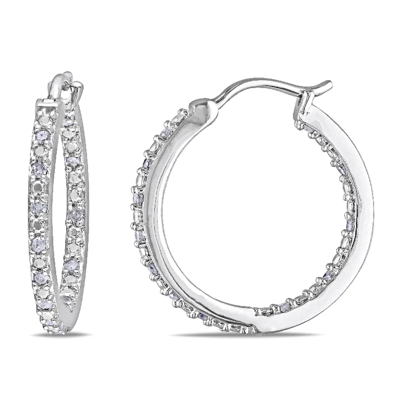 steel stud earrings-Miadora Sterling Silver 1/4ct TDW Diamond Hoop Earrings