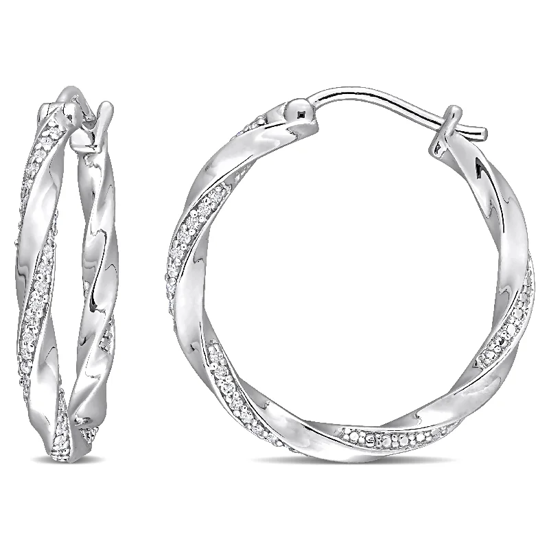 rover chandelier earrings-Miadora Sterling Silver 1/4ct TDW Diamond Twisted Hoop Earrings