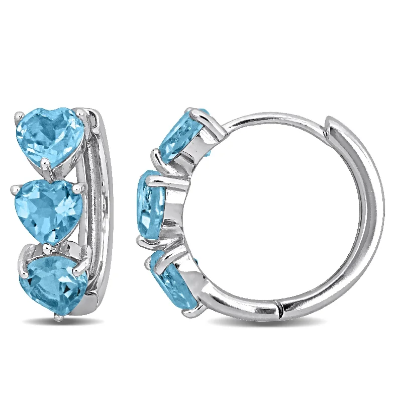 steel stud earrings-Miadora Sterling Silver 2.88ct TGW Heart Shape Sky Blue Topaz Hoop Earrings