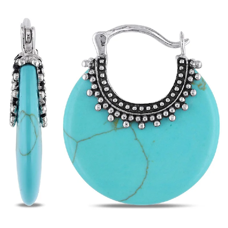 lavish cocktail earrings-Miadora Sterling Silver Synthetic Turquoise Clip-In Hoop Earrings