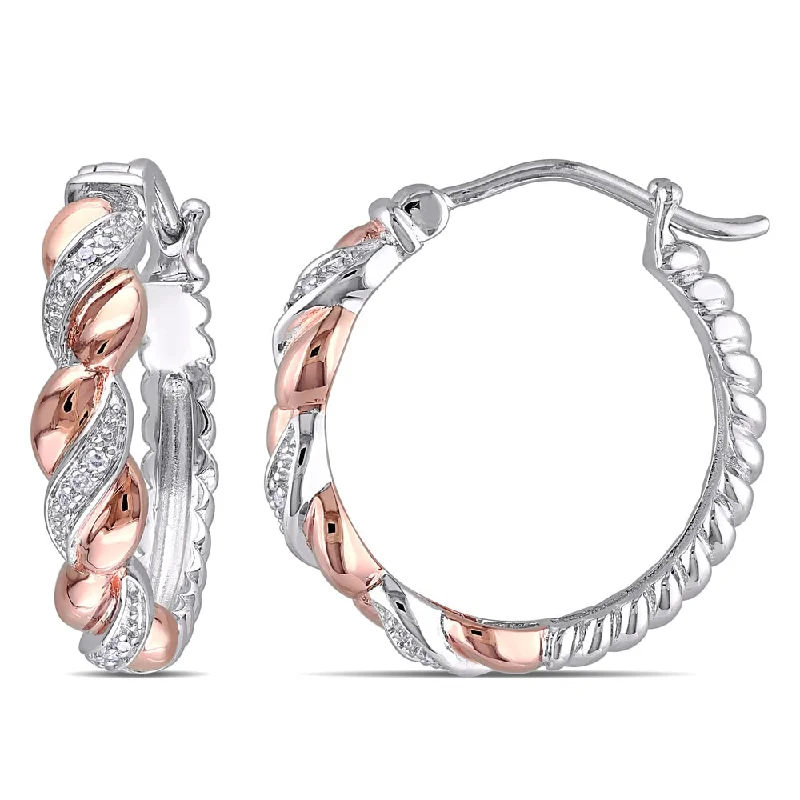 sci-fi gold earrings-Miadora Two-tone Silver Diamond Accent Hoop Earrings