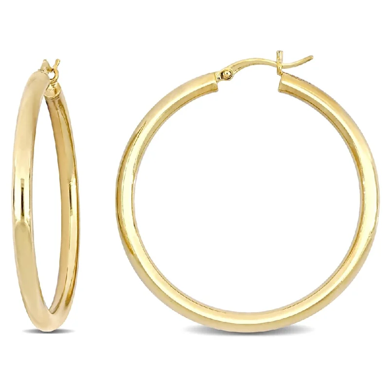 ribbed silver earrings-Miadora Yellow Plated Sterling Silver Tube Hoop Earrings (40 MM)