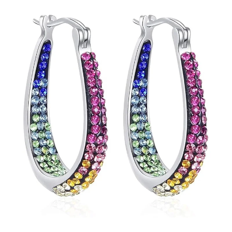 wave gemstone earrings-Multi Color Inside Out Crystal Hoop Earrings For Women - Multi Color