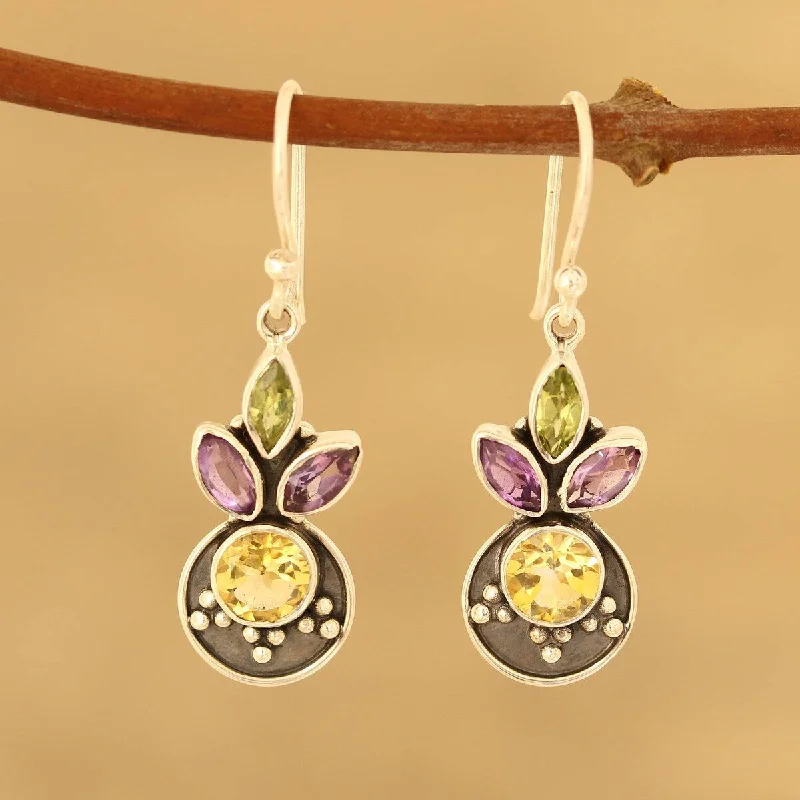 rose gold six-hoop earrings-NOVICA Glittering Melody, Multi-gemstone dangle earrings - 1.5*0.4