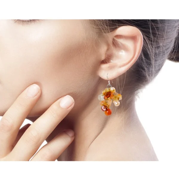 tendril stud earrings-NOVICA Handmade Freshwater Pearls and Orange Carnelian Cluster Earrings (Thailand) - 1.8*0.8