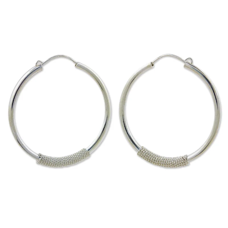 ribbed silver earrings-Novica Handmade Loop The Hoop Silver Hoop Earrings