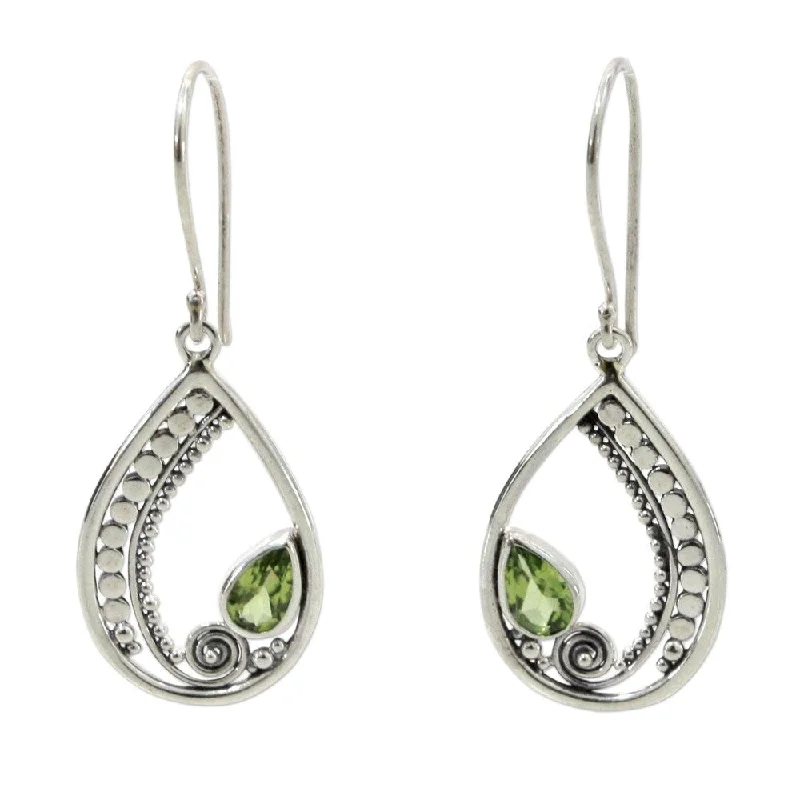 vintage garnet earrings-Novica Handmade Paisley Swirl Peridot Sterling Silver Dangle Earrings(Indonesia) - 1.8" L x 0.7" W