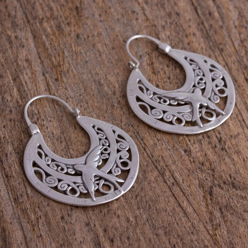 garnet healing earrings-Novica Handmade Peaceful Doves Sterling Silver Hoop Earrings