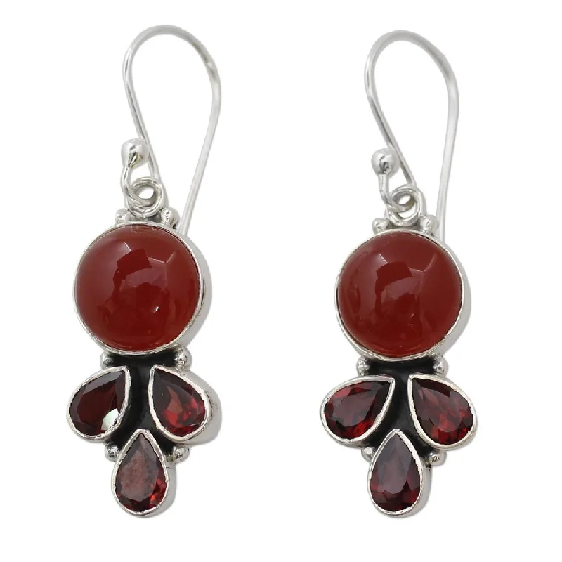 tendril dangle earrings-NOVICA Handmade Sterling Silver 'Ardent Color' Carnelian Garnet Earrings (India) - 1.7*0.5