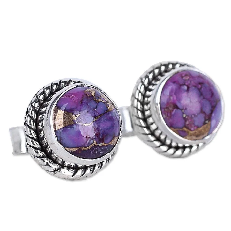 narrow gemstone earrings-NOVICA Handmade Sterling Silver Purple Radiance Turquoise Earrings (India) - 0.4*0.4