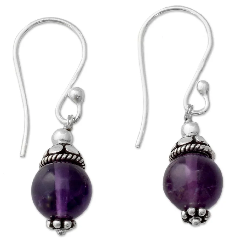 turquoise stone earrings-NOVICA Handmade Sterling Silver 'Royal Discretion' Amethyst Earrings (India) - 1.3*0.3