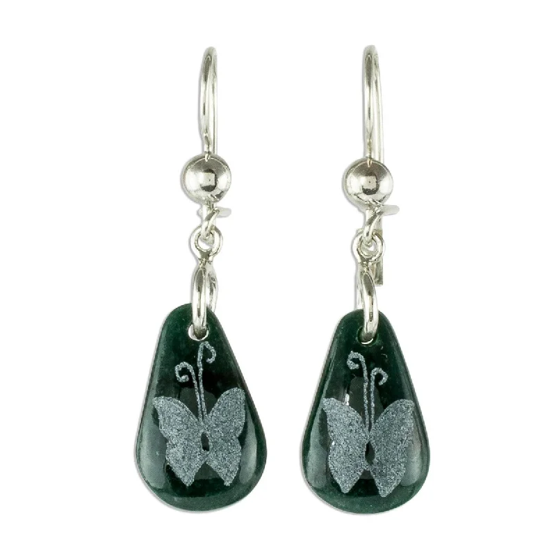 weathered silver earrings-NOVICA Living Nature - Butterfly, Jade dangle earrings - 1.7*0.5