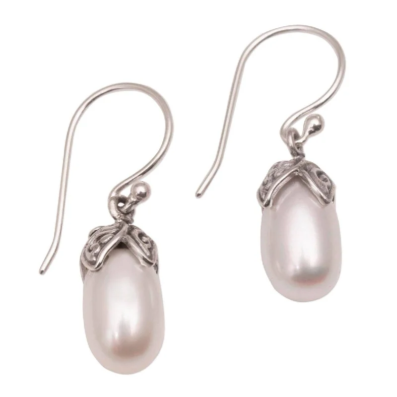 vine-themed drop earrings-NOVICA Moonlight Seeds, Cultured pearl dangle earrings - 1.2*0.3