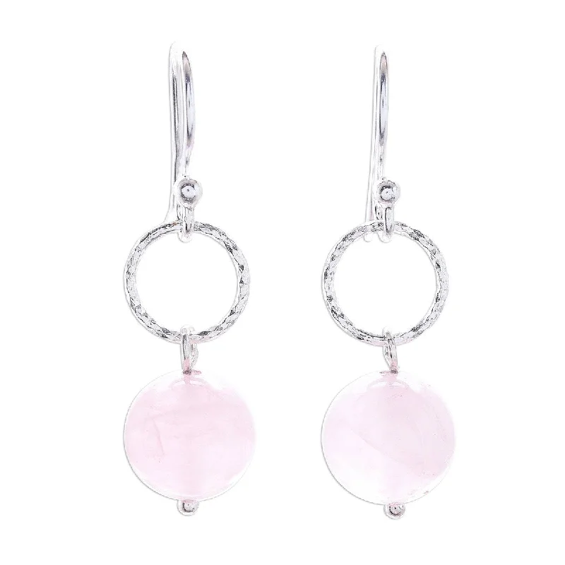 robust statement earrings-NOVICA Ring Shimmer, Rose quartz dangle earrings - 1.1*0.3