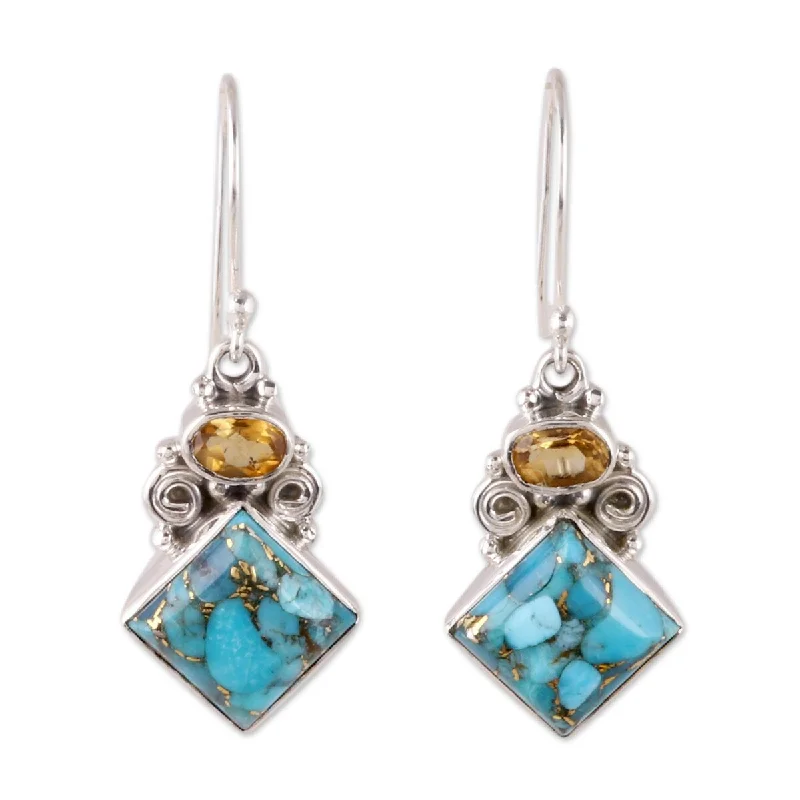 twilight diamond earrings-NOVICA Sky Fragments, Citrine and composite turquoise dangle earrings - 1.5*0.6