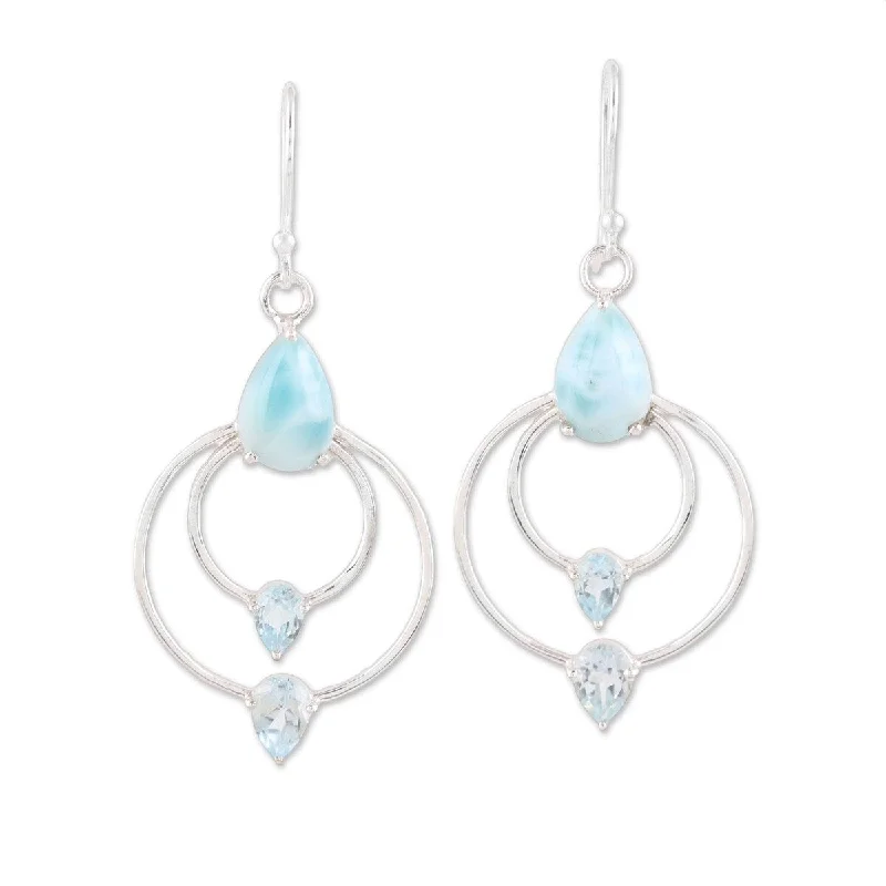 braided love earrings-NOVICA Sparkling Sky, Blue topaz and larimar dangle earrings - 2.2L*1W