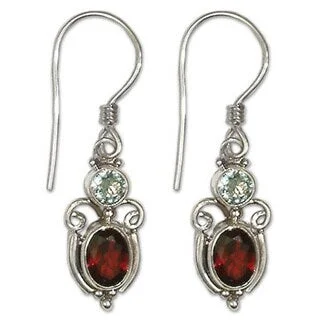 tendril engraved earrings-NOVICA Sterling Silver 'Fire and Ice' Garnet Topaz Earrings - Red