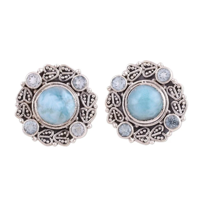 vintage-style earrings-NOVICA Transcendent Sky, Larimar and blue topaz button earrings - 0.9*0.9