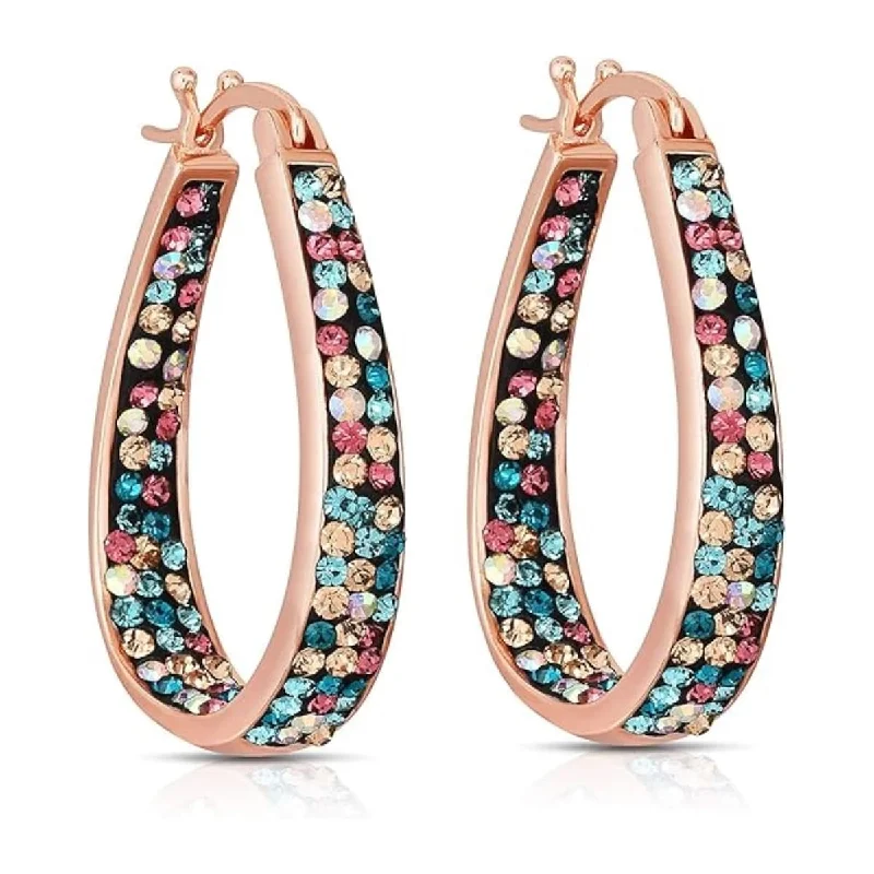 heirloom birthstone earrings-Rose Gold Multi Color Inside Out Crystal Hoop Earrings For Women - Rose Gold Multi Color