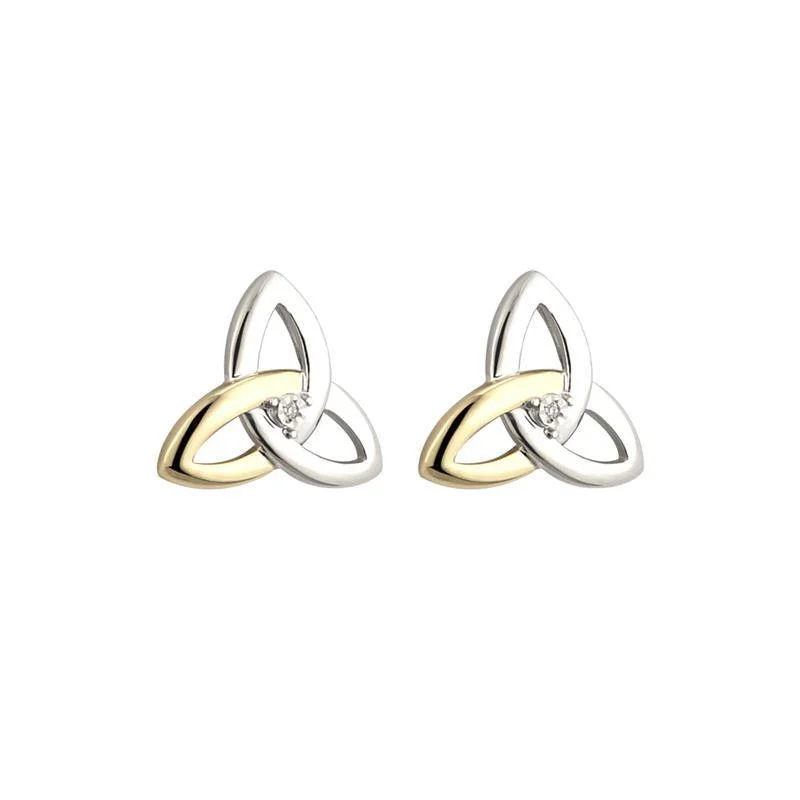 rugged sapphire earrings-10K Gold Diamond Silver Trinity Knot Stud Earrings