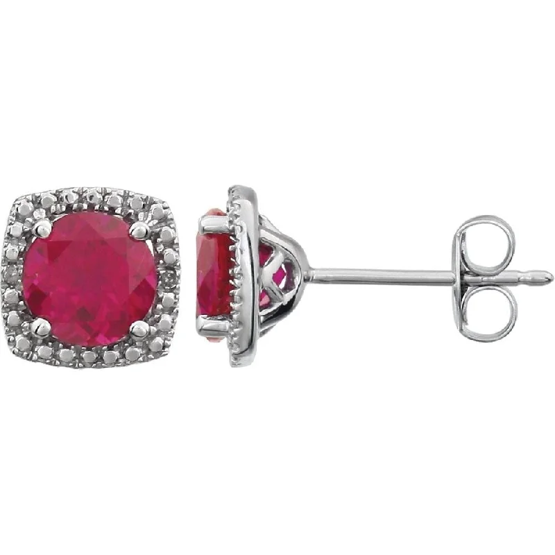 cast stud earrings-Sterling Silver Created Ruby & .015 CTW Diamond Stud Earring for Women