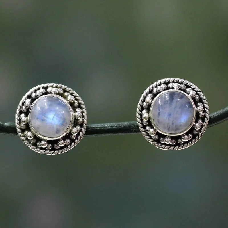 vine-inspired earrings-Sterling Silver 'Lavish Moons' Rainbow Moonstone Earrings (India)