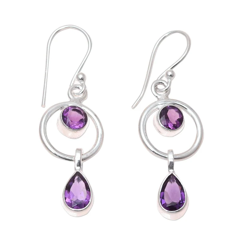 amber hoop earrings-Sterling Silver 'Modern Lilac' Amethyst Earrings - Purple