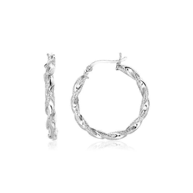 wave drop earrings-Sterling Silver Round Twisted Hoop Earrings