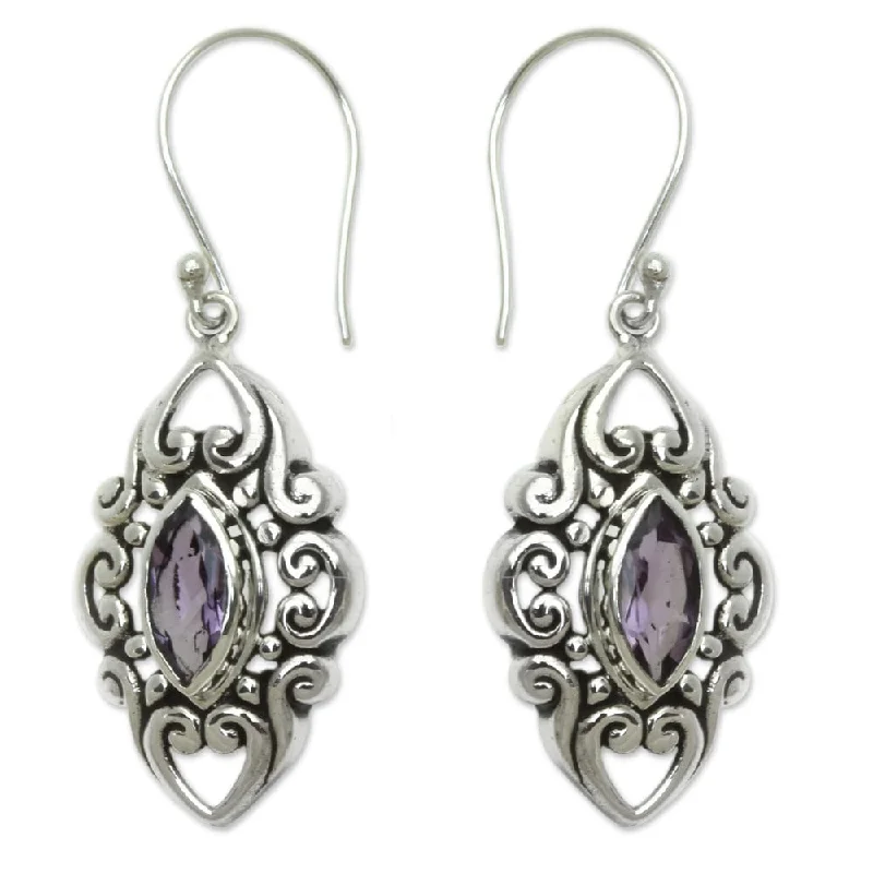 peridot dangle earrings-Sterling Silver 'Royal Seal' Amethyst Earrings (Indonesia)