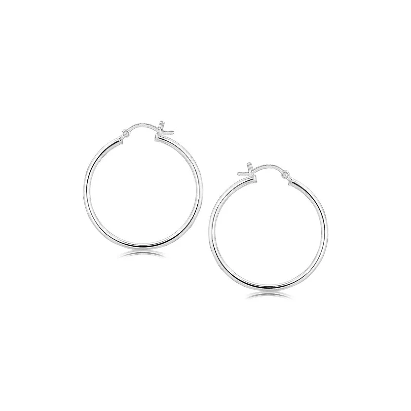 narrow gemstone earrings-Sterling Silver Thin Polished Hoop Style (30mm) Women's Earrings