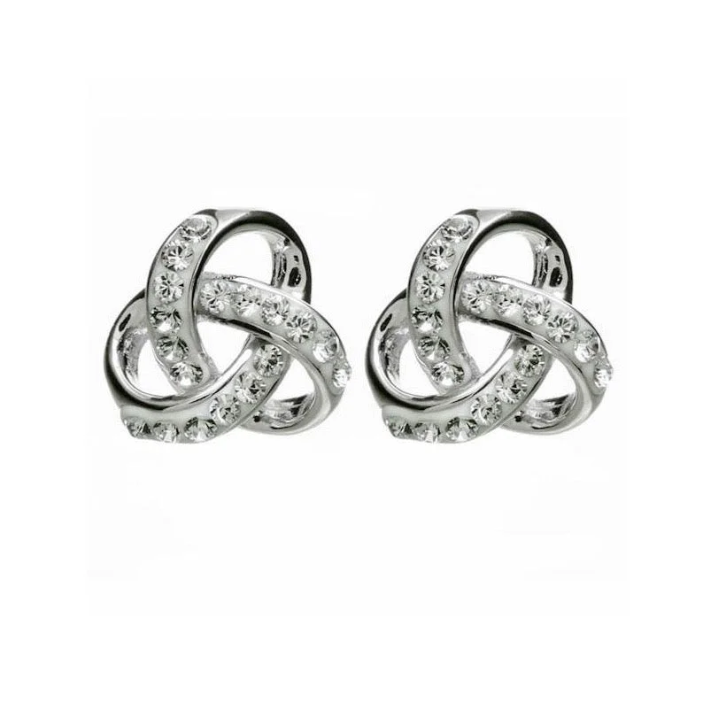 tendril engraved earrings-Silver Trinity Swarovski Crystal Earrings