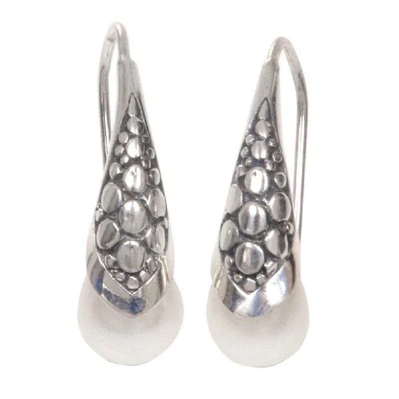 wave drop earrings-Sterling Silver 'White Love' Cultured Pearl Earrings