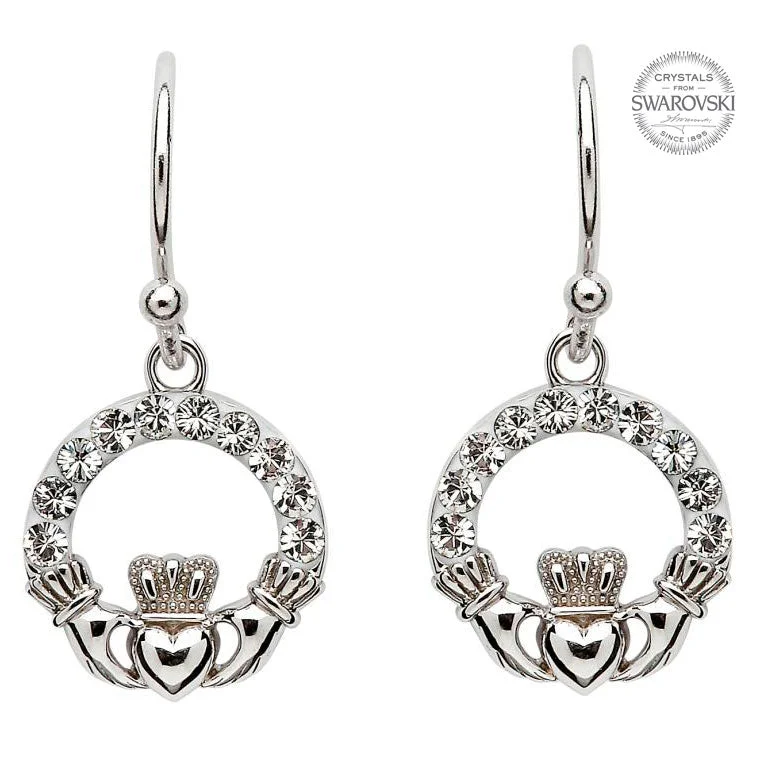 twilight diamond earrings-Swarovski Crystal Dangle Claddagh Earrings