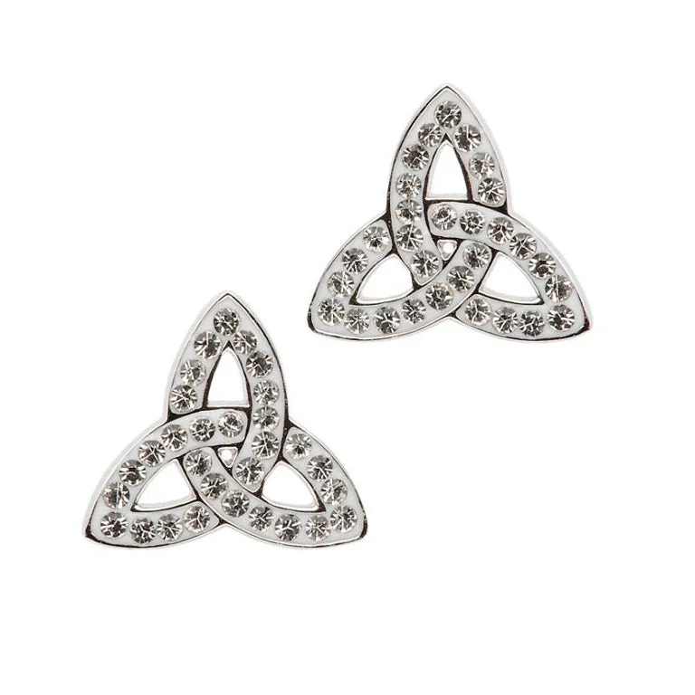 twisted silver earrings-Swarovski Crystal Trinity Knot Earrings