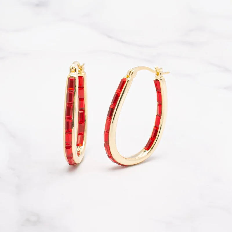 rugged sapphire earrings-Victoria Townsend Inside Out Baguette Red Crystal Hoop Earring