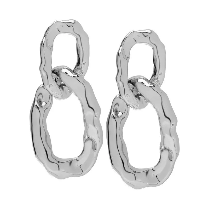 tendril carved earrings-Victoria Townsend Silver Plated Double Hoop Drop Earrings