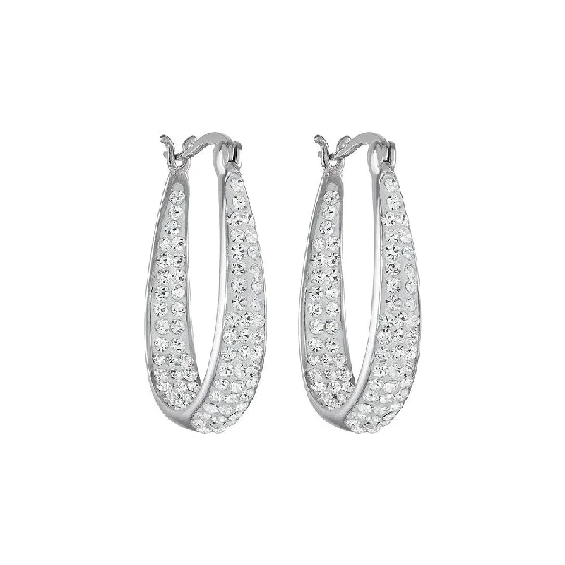 elegant lattice earrings-White Inside Out Crystal Hoop Earrings For Women