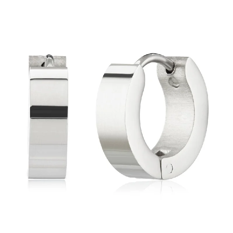 mini letter earrings-Women's Polished Hoop Stainless Steel Huggie Earrings